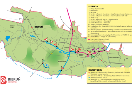 Zaktualizowana mapa z inwestycjami drogowymi realizowanymi w Bieruniu